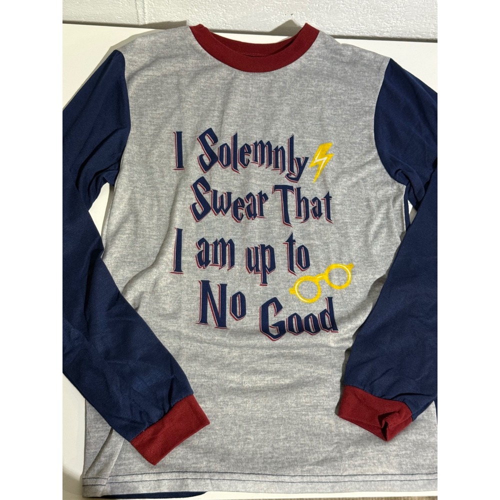 Harry Potter Kids 12 Pajama Top Gray Navy I Solemnly Swear Long Sleeve Sleepwear